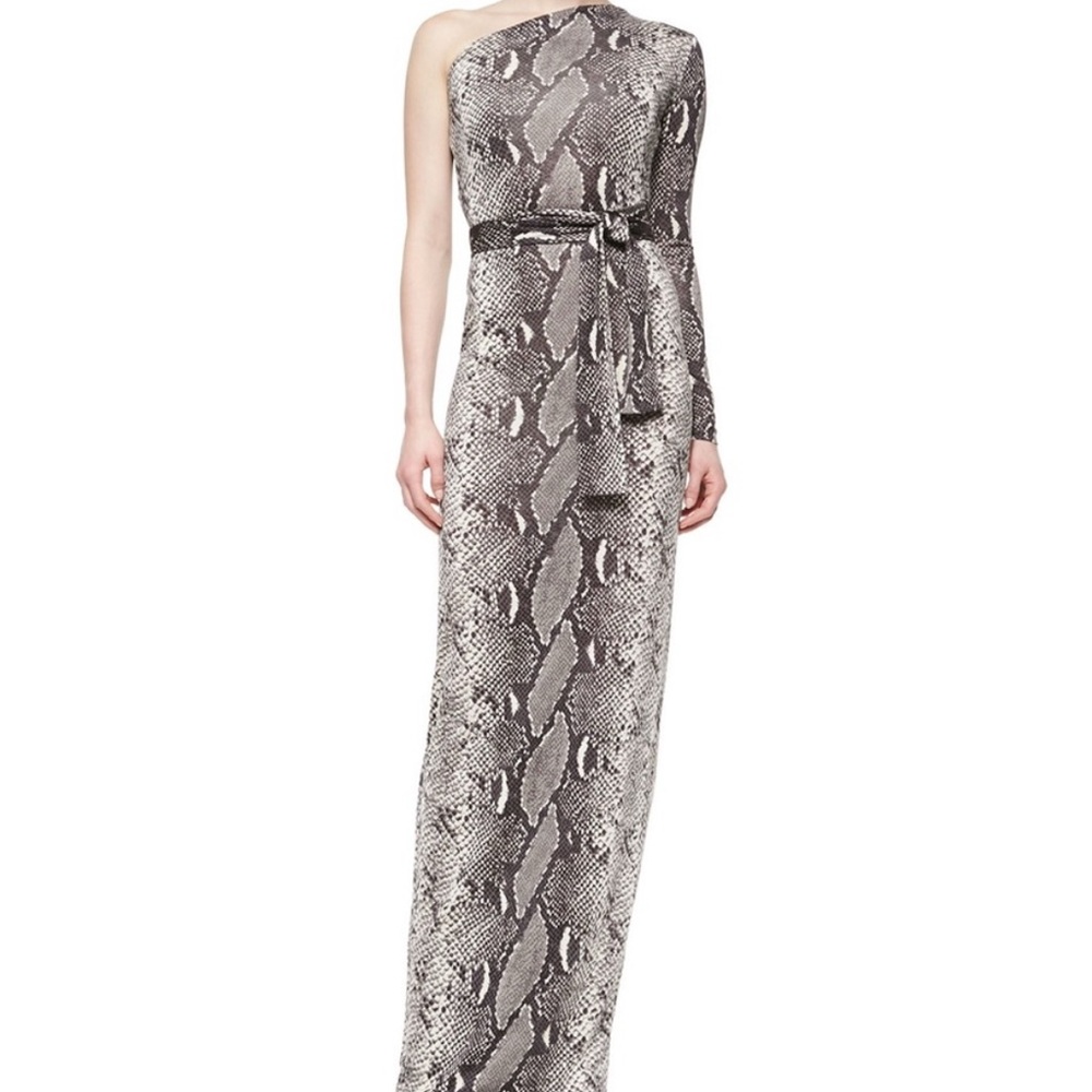 Diane Von Furstenburg Silk One-Shoulder Snakeskin Maxi Dress